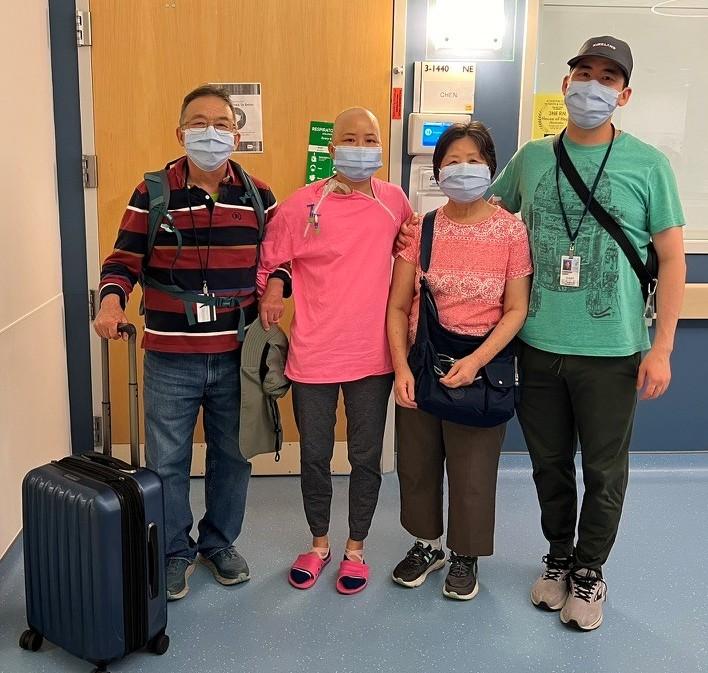Irene Chen with family leaving hospital