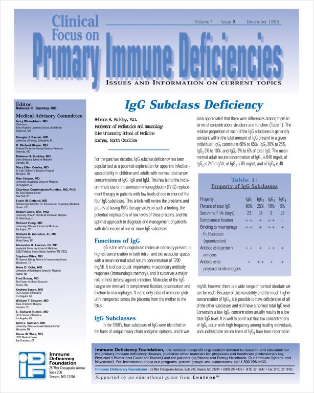 Cover of Clinical Focus: IgG Subclass Deficiency.