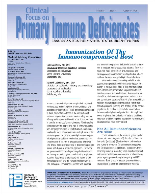 Cover of Clinical Focus: Immunization of the Immunocompromised Host.