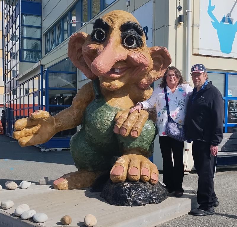 Donna Hawkins with ogre statue
