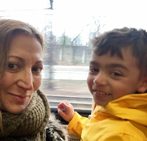 Felicia Morton and her son Sebastian on the train.
