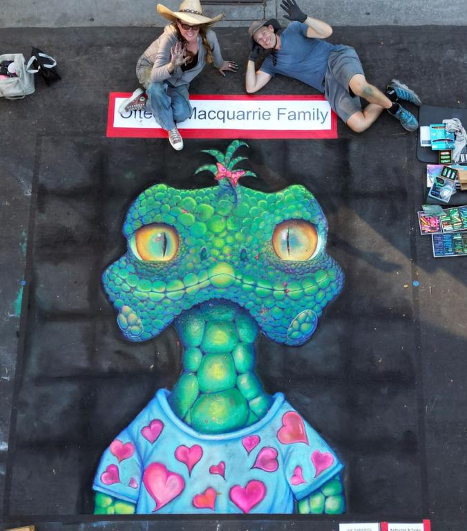 Katherine Taylor with Lizard mural