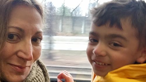 Felicia Morton and her son Sebastian on the train.