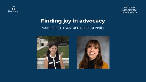 Headshots of Rebecca Russ and Rafhaela Vedia with the text "Finding joy in advocacy"